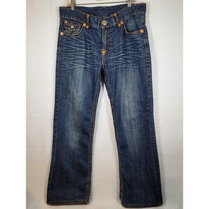 TRUE RELIGION LOGAN SUPER T Flap Y2K Men's Jeans 38X31 Regular Fit Blue K12832